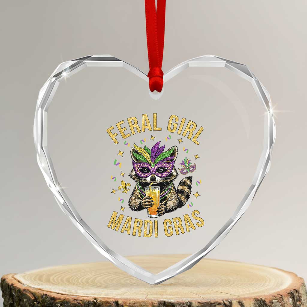 Mardi Gras Raccoon Heart Crystal Glass Ornament Feral Girl Mardi Gras Trash Panda
