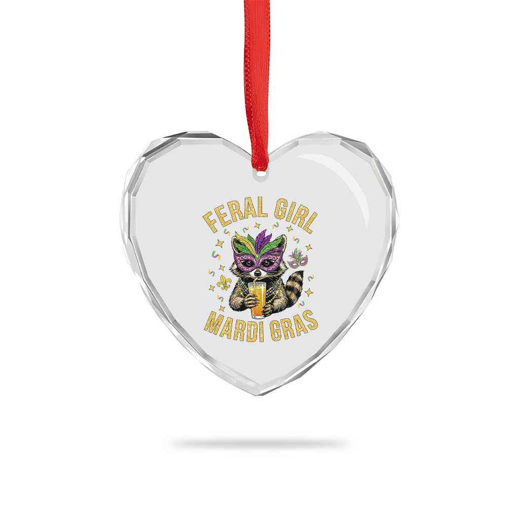 Mardi Gras Raccoon Heart Crystal Glass Ornament Feral Girl Mardi Gras Trash Panda