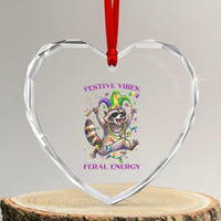 Mardi Gras Raccoon Heart Crystal Glass Ornament Festive Vibes Feral Energy