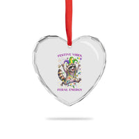 Mardi Gras Raccoon Heart Crystal Glass Ornament Festive Vibes Feral Energy