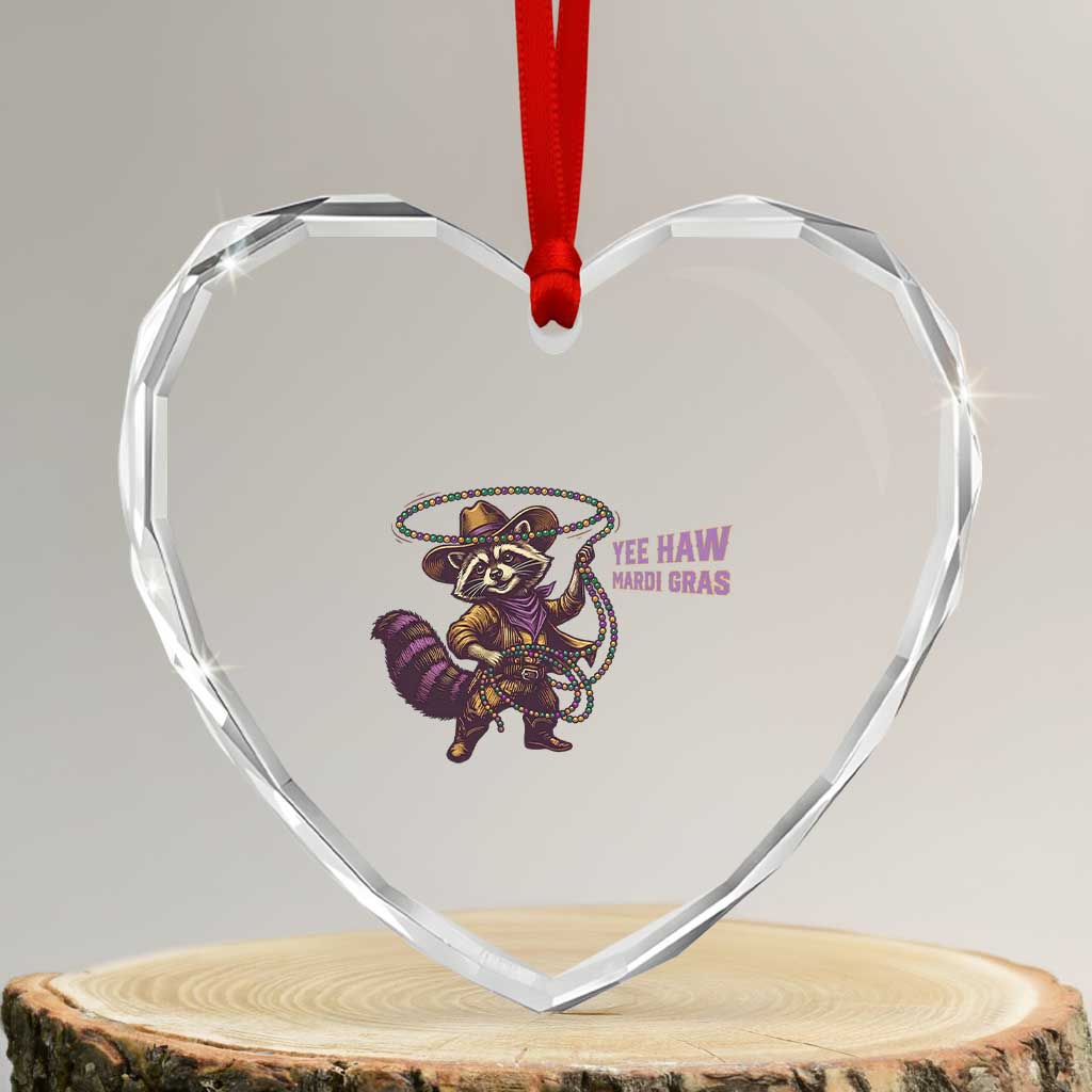 Mardi Gras Raccoon Heart Crystal Glass Ornament Yee Haw Cowboy Mardi Gras Carnival Trendy Meme