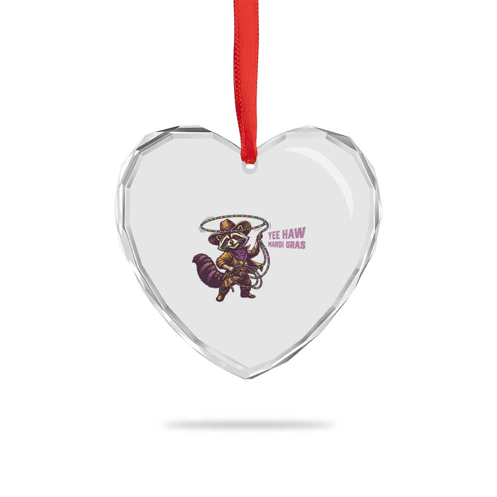 Mardi Gras Raccoon Heart Crystal Glass Ornament Yee Haw Cowboy Mardi Gras Carnival Trendy Meme
