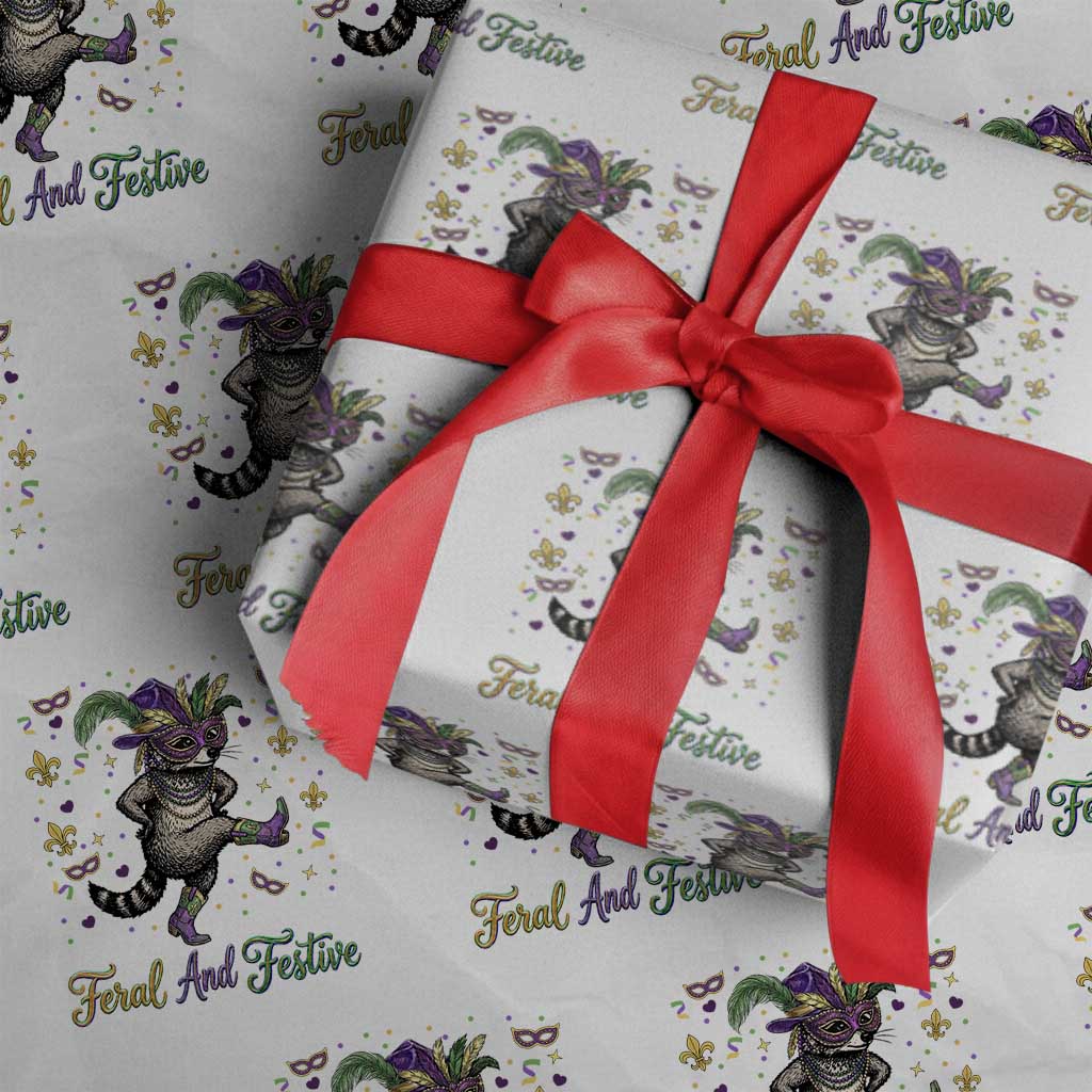 Mardi Gras Raccoon Wrapping Paper Roll Feral And Festive