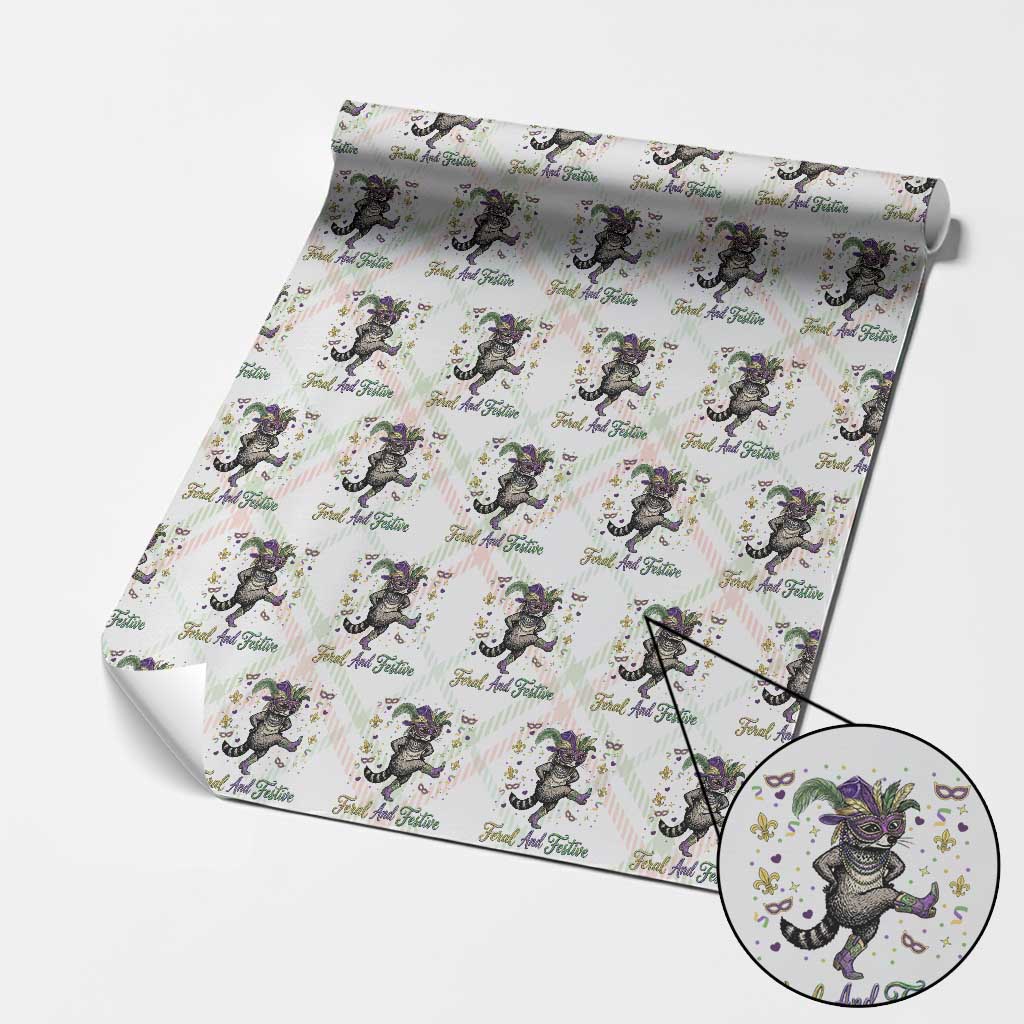Mardi Gras Raccoon Wrapping Paper Roll Feral And Festive