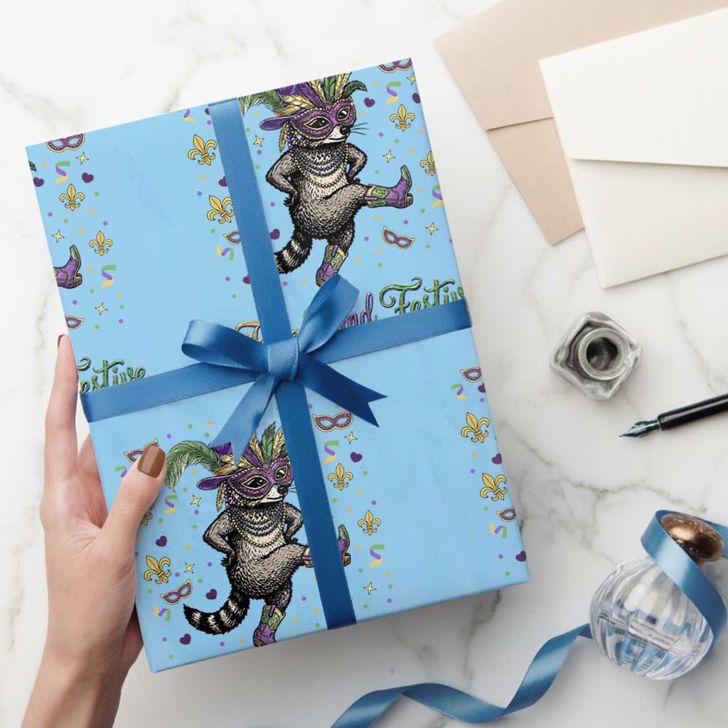 Mardi Gras Raccoon Wrapping Paper Roll Feral And Festive