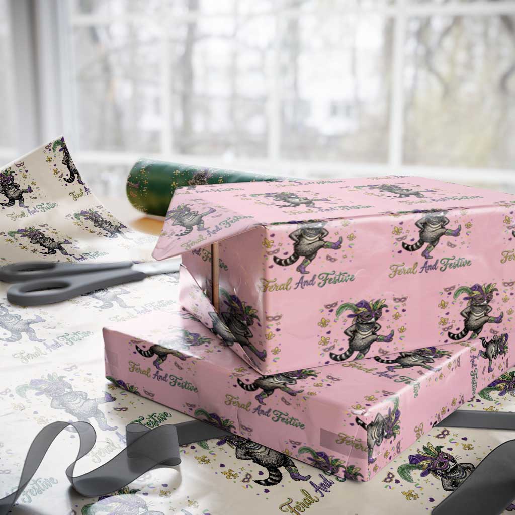 Mardi Gras Raccoon Wrapping Paper Roll Feral And Festive