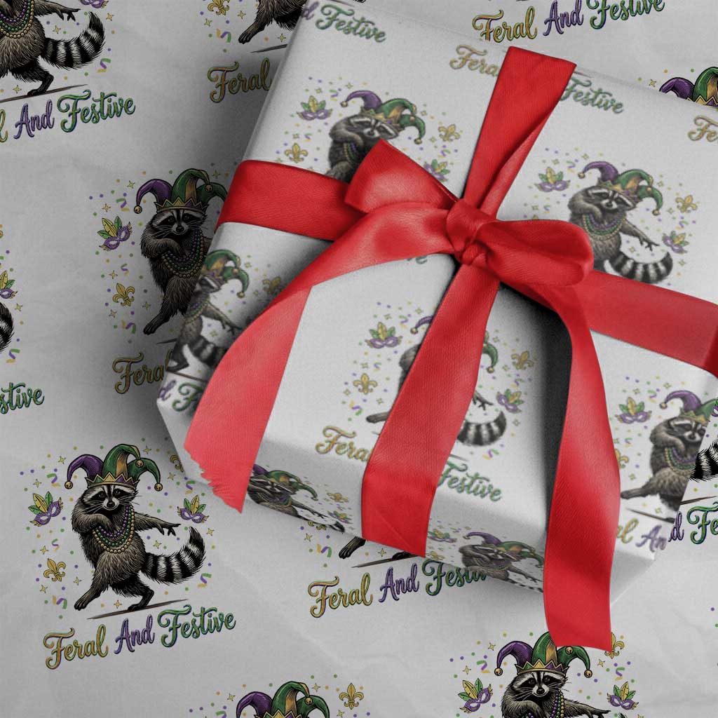 Mardi Gras Raccoon Wrapping Paper Roll Feral And Festive Trased Panda