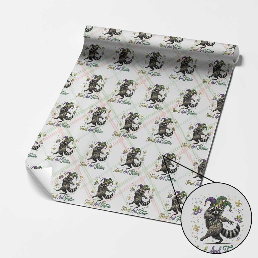 Mardi Gras Raccoon Wrapping Paper Roll Feral And Festive Trased Panda