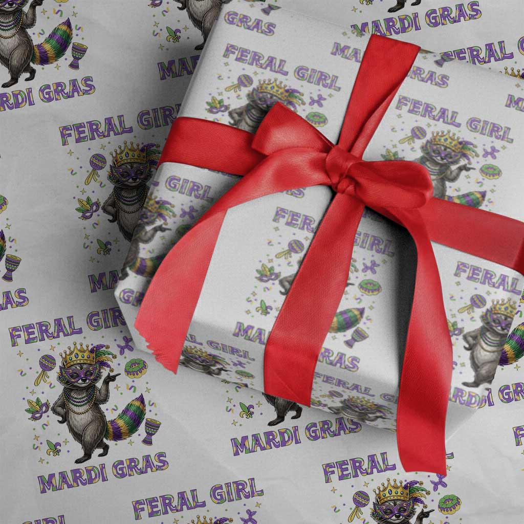 Mardi Gras Raccoon Wrapping Paper Roll Feral Girl Mardi Gras