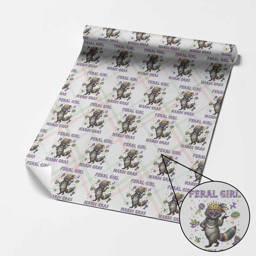 Mardi Gras Raccoon Wrapping Paper Roll Feral Girl Mardi Gras