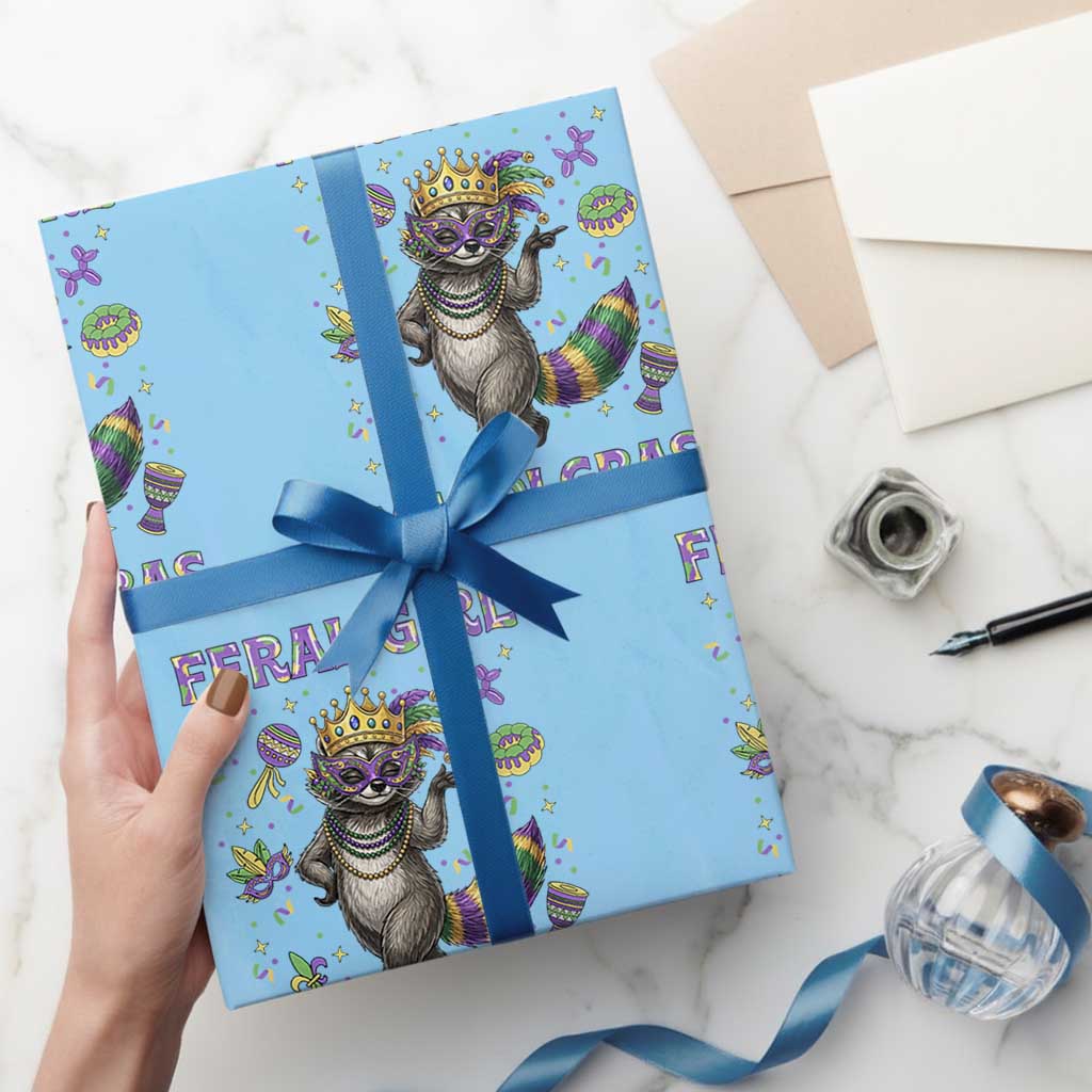 Mardi Gras Raccoon Wrapping Paper Roll Feral Girl Mardi Gras