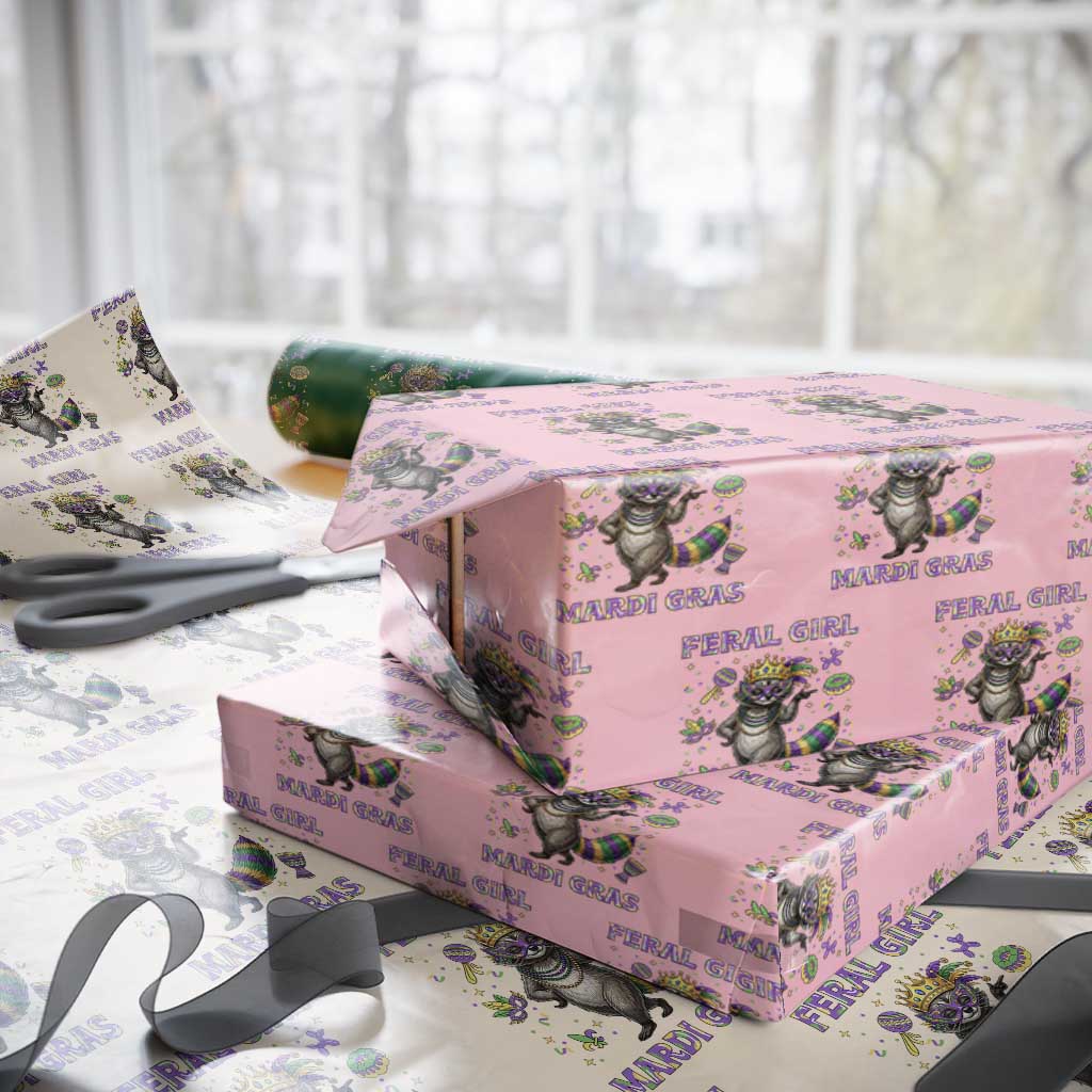 Mardi Gras Raccoon Wrapping Paper Roll Feral Girl Mardi Gras