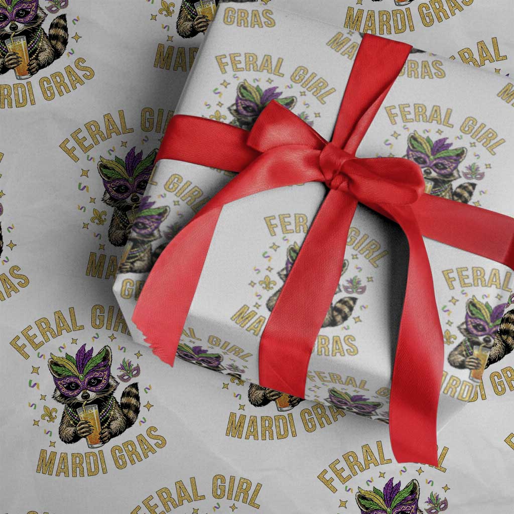 Mardi Gras Raccoon Wrapping Paper Roll Feral Girl Mardi Gras Trash Panda