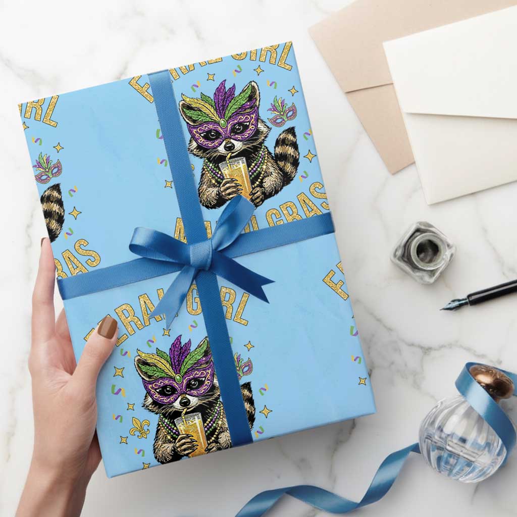 Mardi Gras Raccoon Wrapping Paper Roll Feral Girl Mardi Gras Trash Panda