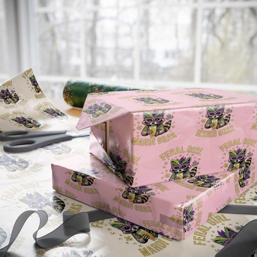 Mardi Gras Raccoon Wrapping Paper Roll Feral Girl Mardi Gras Trash Panda