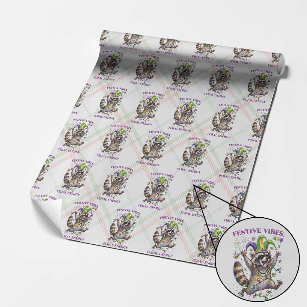 Mardi Gras Raccoon Wrapping Paper Roll Festive Vibes Feral Energy