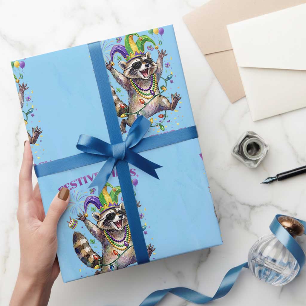 Mardi Gras Raccoon Wrapping Paper Roll Festive Vibes Feral Energy