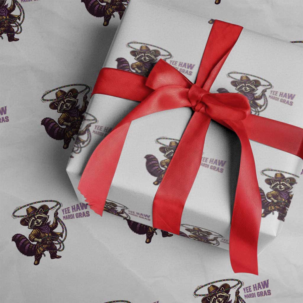Mardi Gras Raccoon Wrapping Paper Roll Yee Haw Cowboy Mardi Gras Carnival Trendy Meme