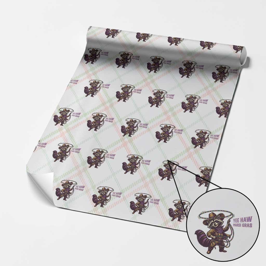 Mardi Gras Raccoon Wrapping Paper Roll Yee Haw Cowboy Mardi Gras Carnival Trendy Meme