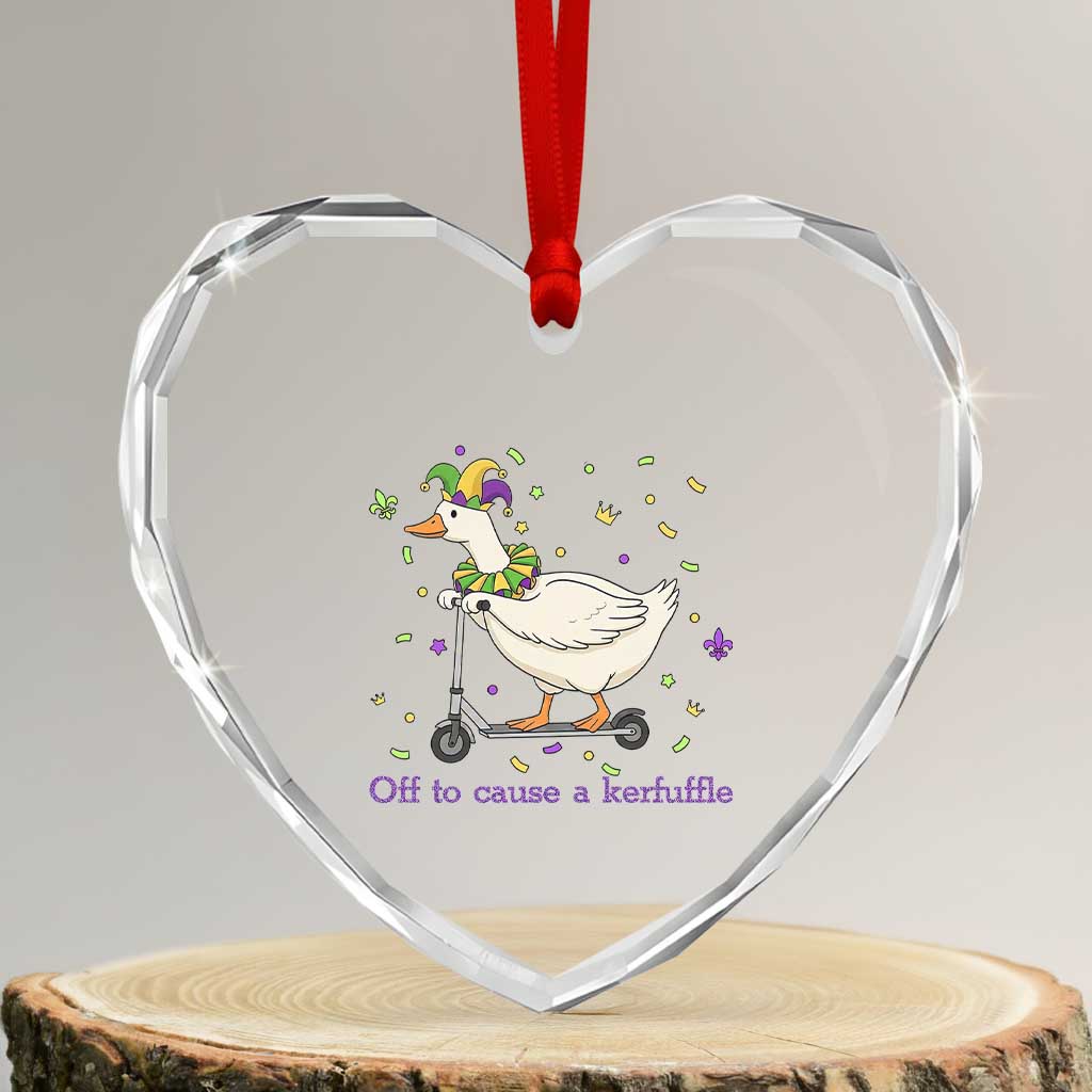 Mardi Gras Silly Goose Heart Crystal Glass Ornament Off To Cause A Kerfuffle
