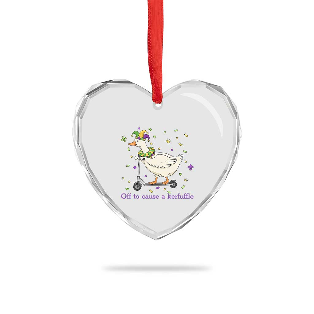 Mardi Gras Silly Goose Heart Crystal Glass Ornament Off To Cause A Kerfuffle