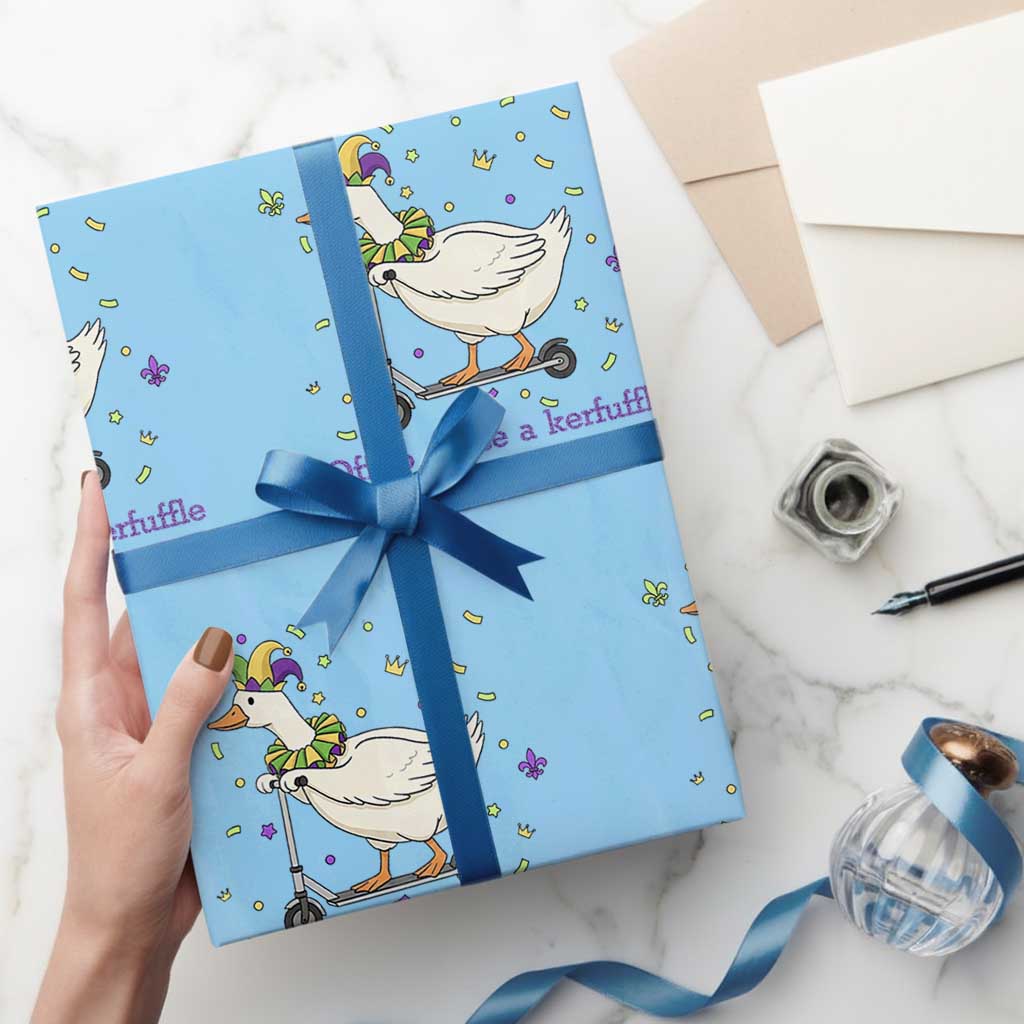 Mardi Gras Silly Goose Wrapping Paper Roll Off To Cause A Kerfuffle