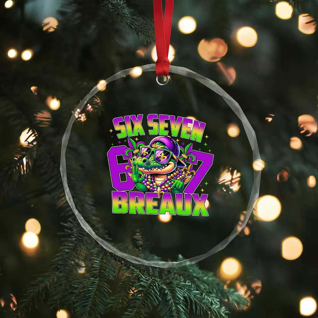 Mardi Gras Six Seven Breaux Crystal Glass Ornament Funny Mardigator Alligator 6 7 Meme