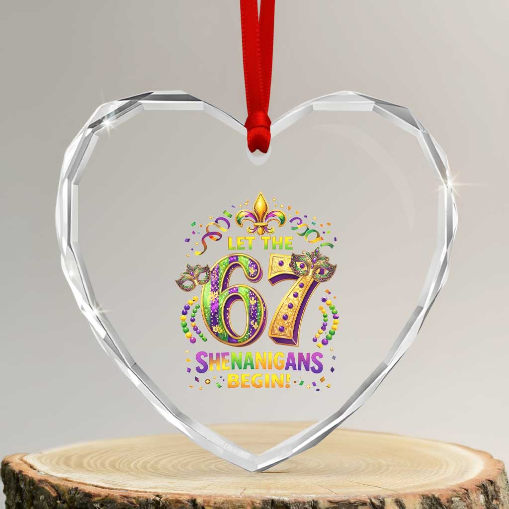 Mardi Gras Six Seven Heart Crystal Glass Ornament Let The 67 Shenanigans Begin