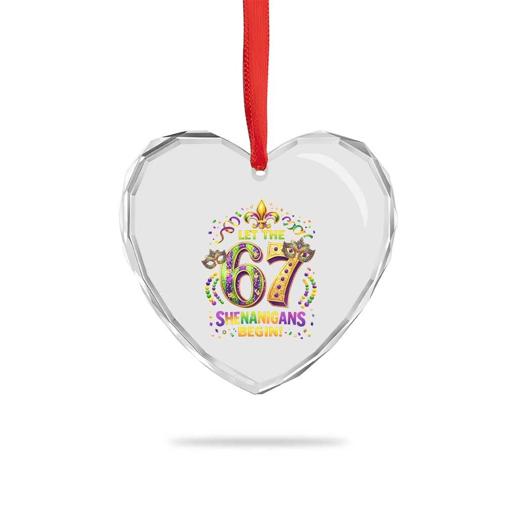 Mardi Gras Six Seven Heart Crystal Glass Ornament Let The 67 Shenanigans Begin