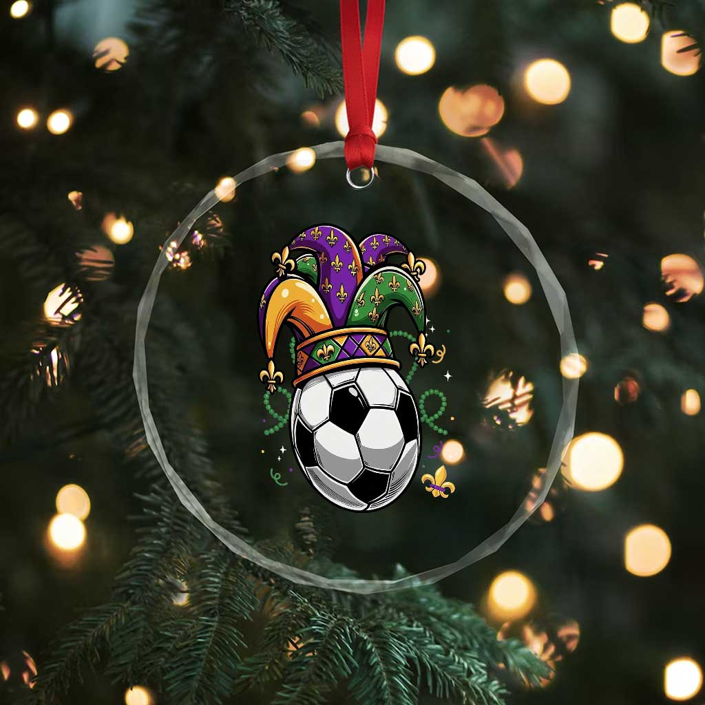 Mardi Gras Soccer Ball Crystal Glass Ornament Funny Louisiana Carnival Sports Gift