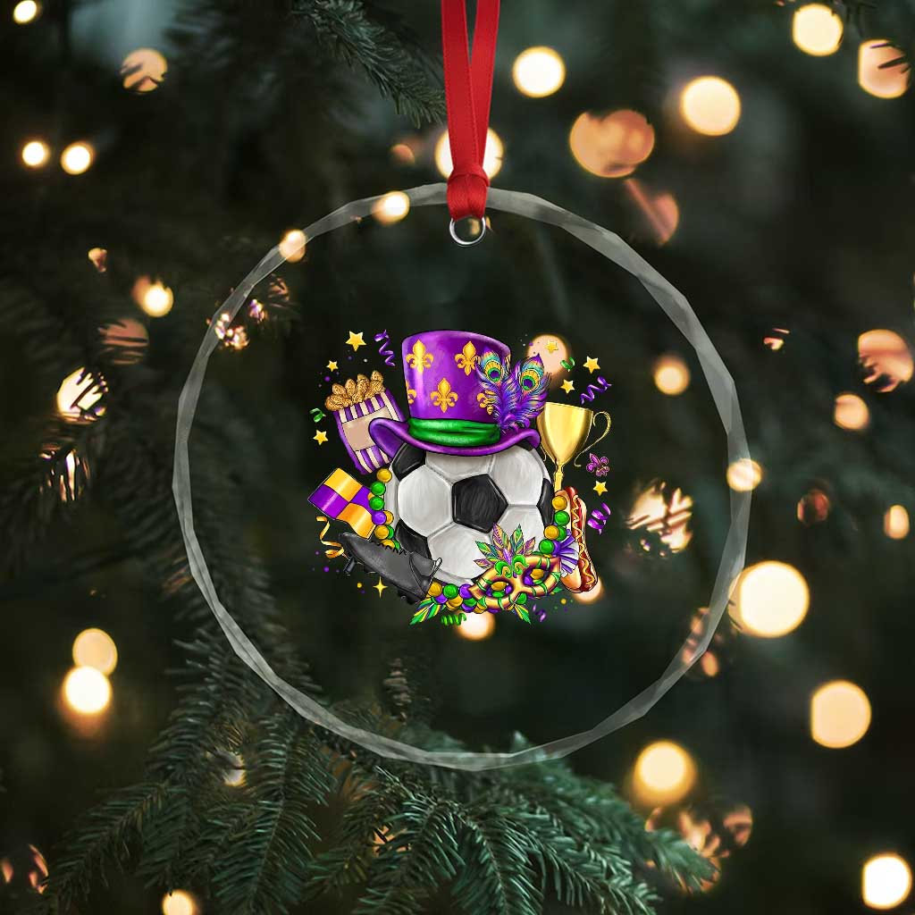 Mardi Gras Soccer Ball Crystal Glass Ornament Funny Soccer Player Gift
