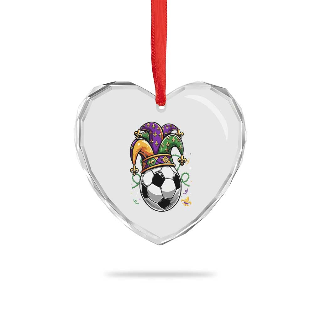 Mardi Gras Soccer Ball Heart Crystal Glass Ornament Funny Louisiana Carnival Sports Gift