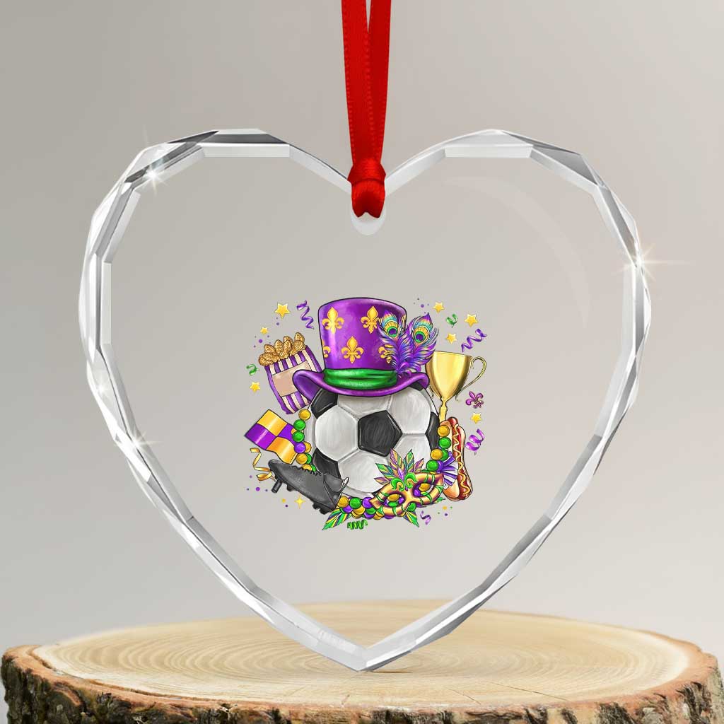 Mardi Gras Soccer Ball Heart Crystal Glass Ornament Funny Soccer Player Gift