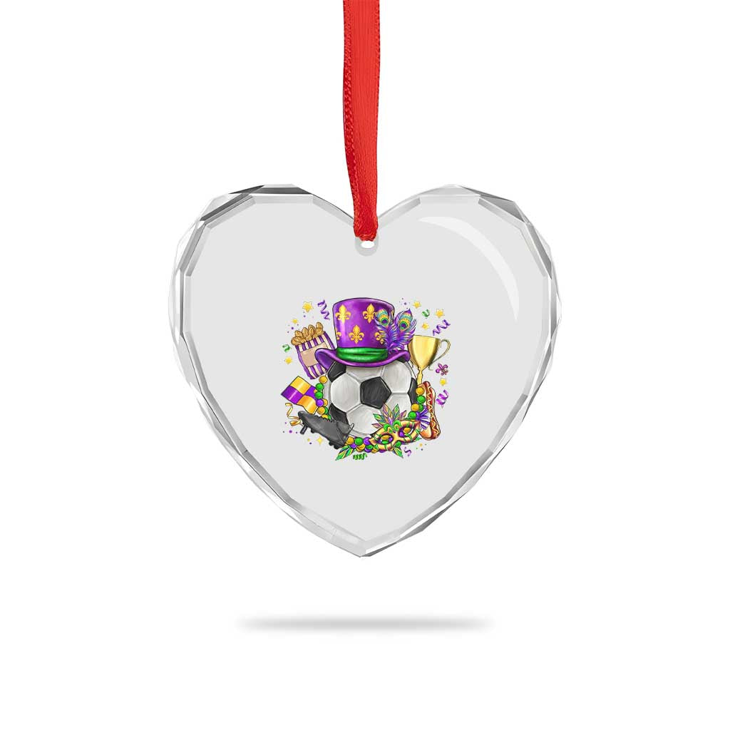 Mardi Gras Soccer Ball Heart Crystal Glass Ornament Funny Soccer Player Gift