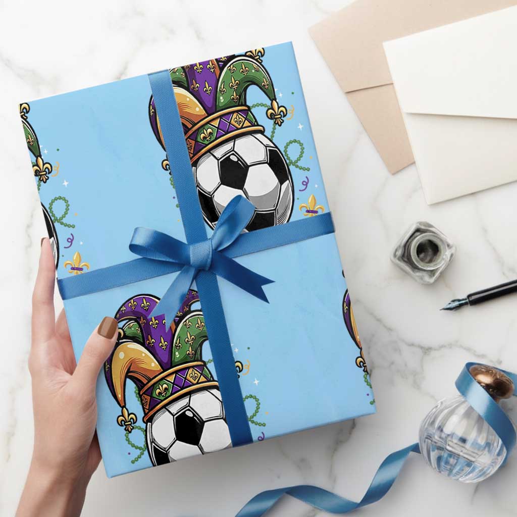 Mardi Gras Soccer Ball Wrapping Paper Roll Funny Louisiana Carnival Sports Gift