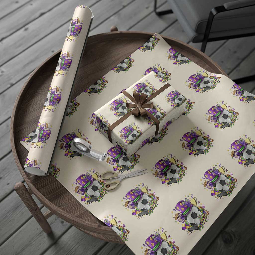Mardi Gras Soccer Ball Wrapping Paper Roll Funny Soccer Player Gift