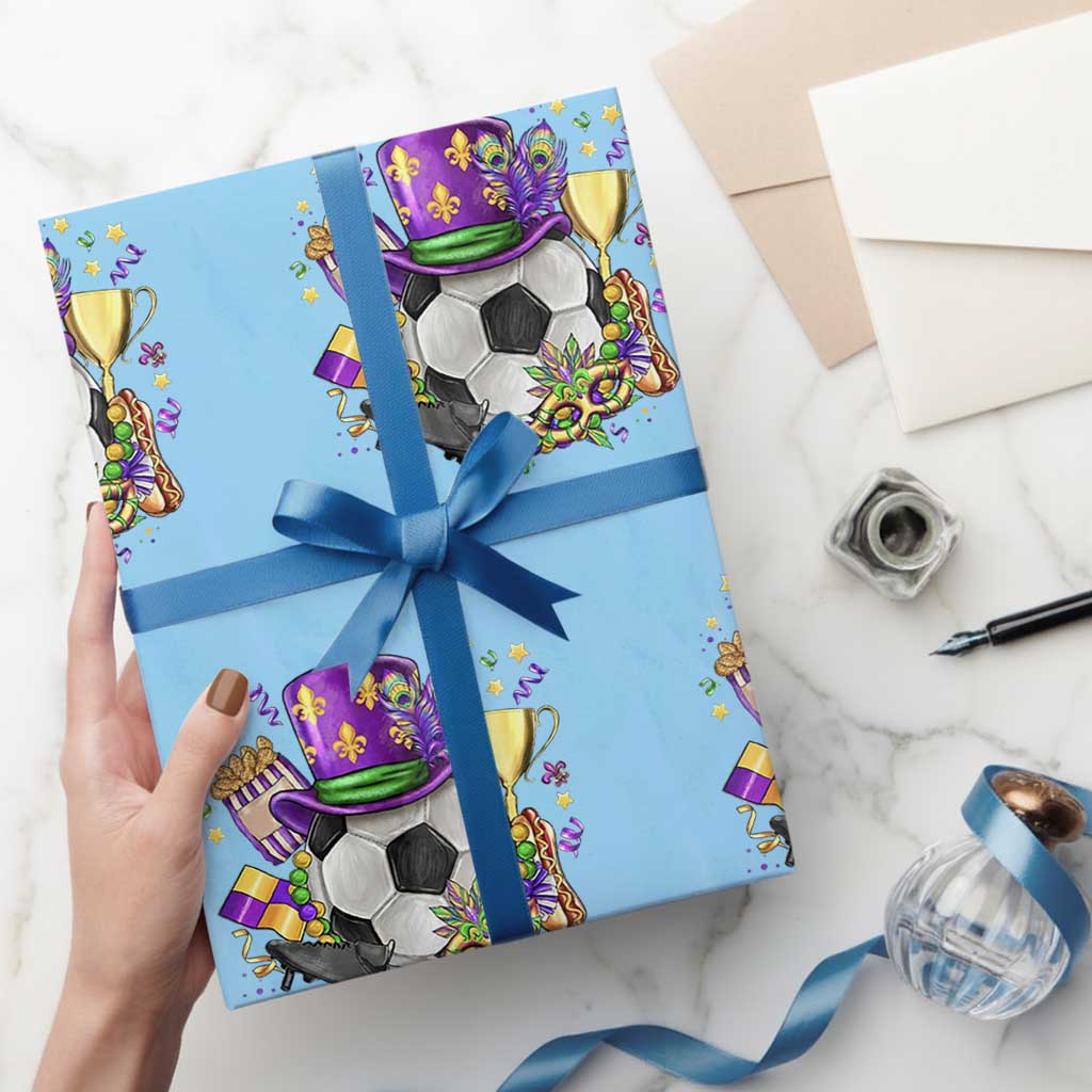 Mardi Gras Soccer Ball Wrapping Paper Roll Funny Soccer Player Gift