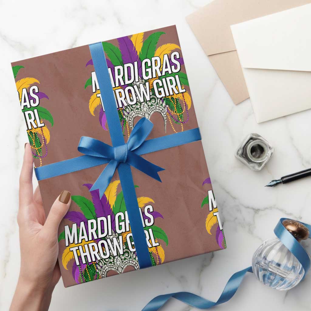 Mardi Gras Throw Girl Wrapping Paper Roll Funny New Orleans Carnival Headdress Beads