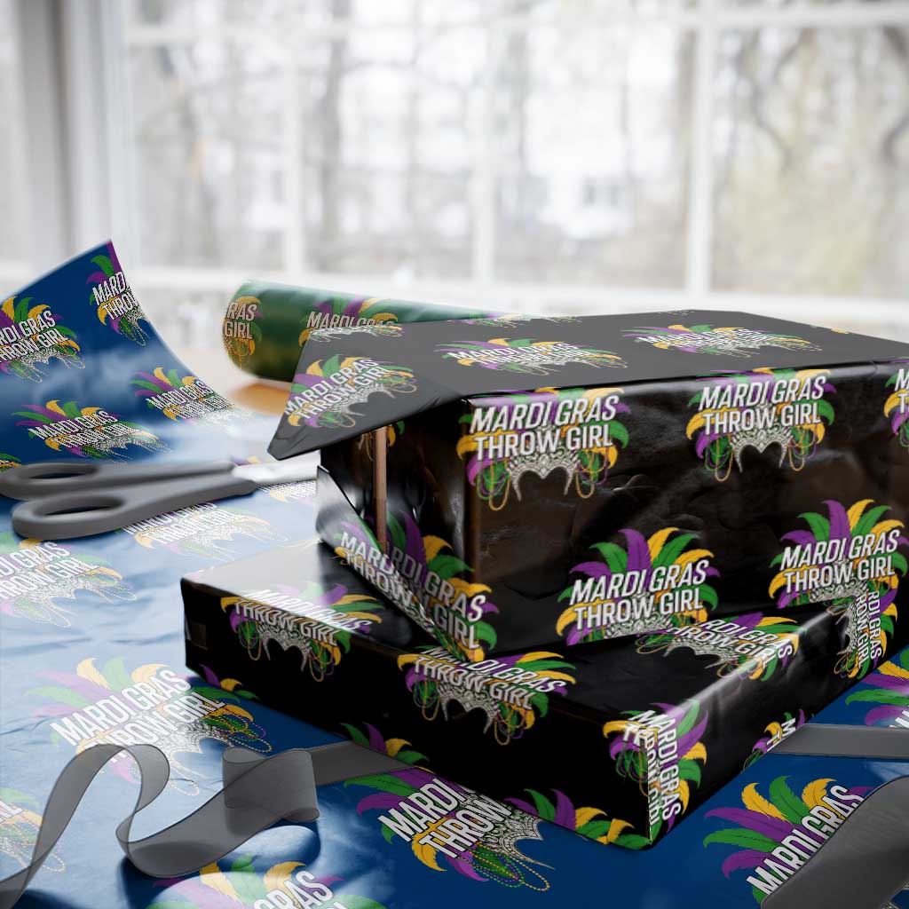 Mardi Gras Throw Girl Wrapping Paper Roll Funny New Orleans Carnival Headdress Beads