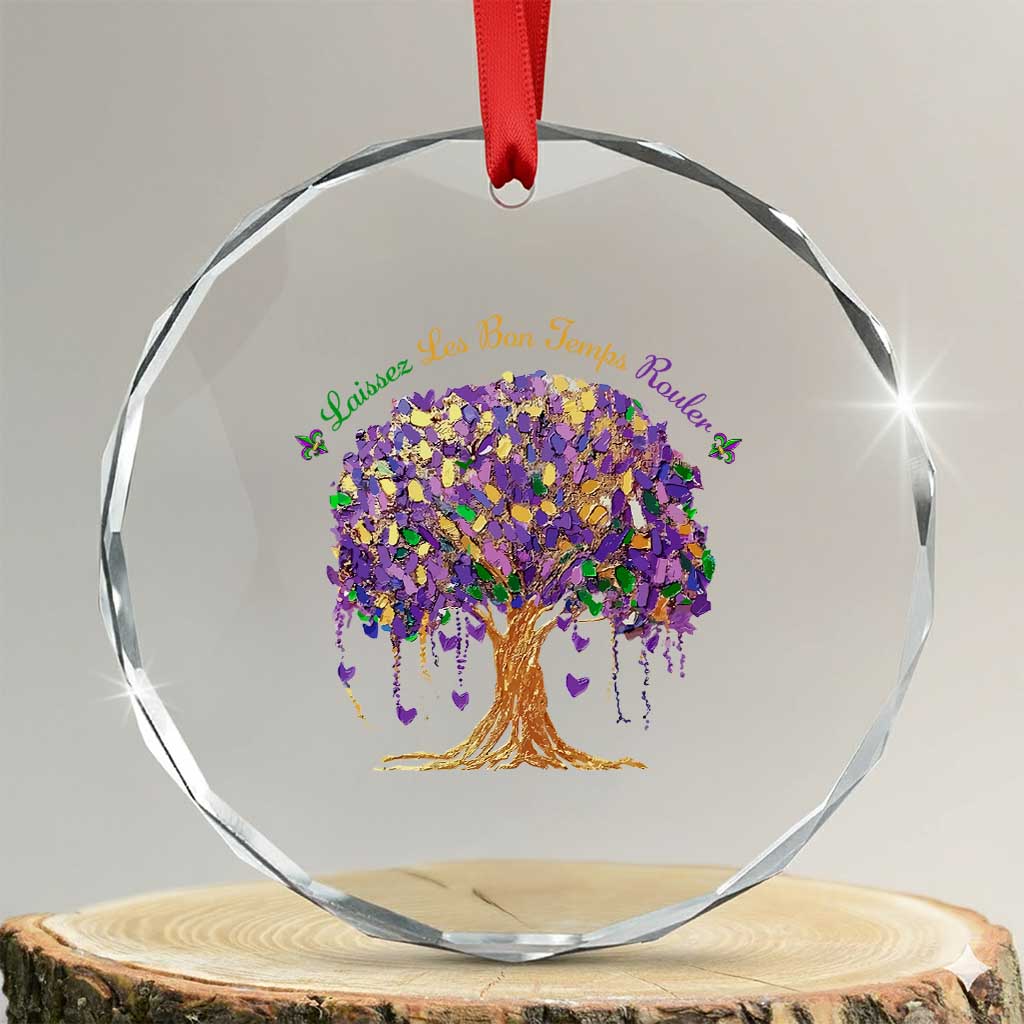 Mardi Gras Tree Brushstroke Graphic Crystal Glass Ornament Laissez Les Bon Temps Rouler