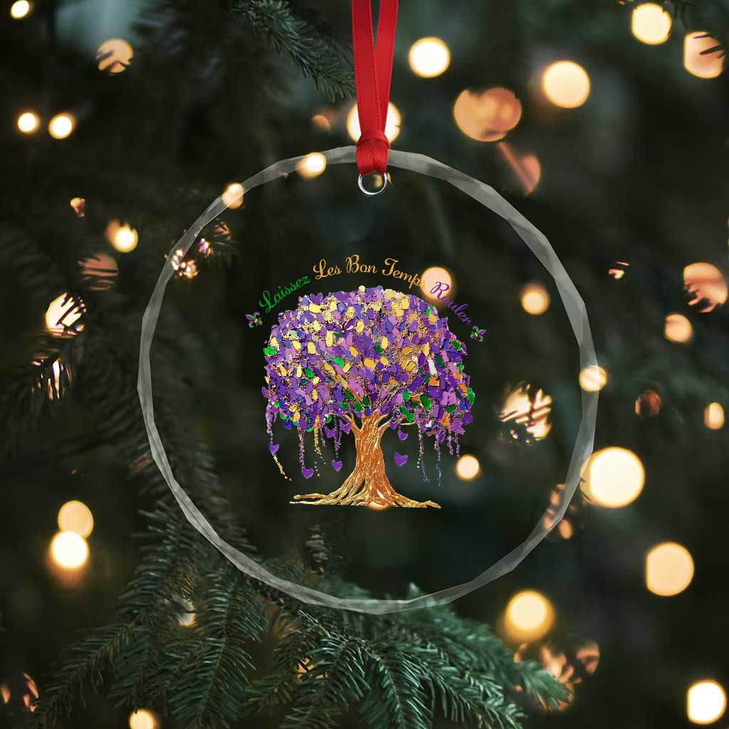 Mardi Gras Tree Brushstroke Graphic Crystal Glass Ornament Laissez Les Bon Temps Rouler