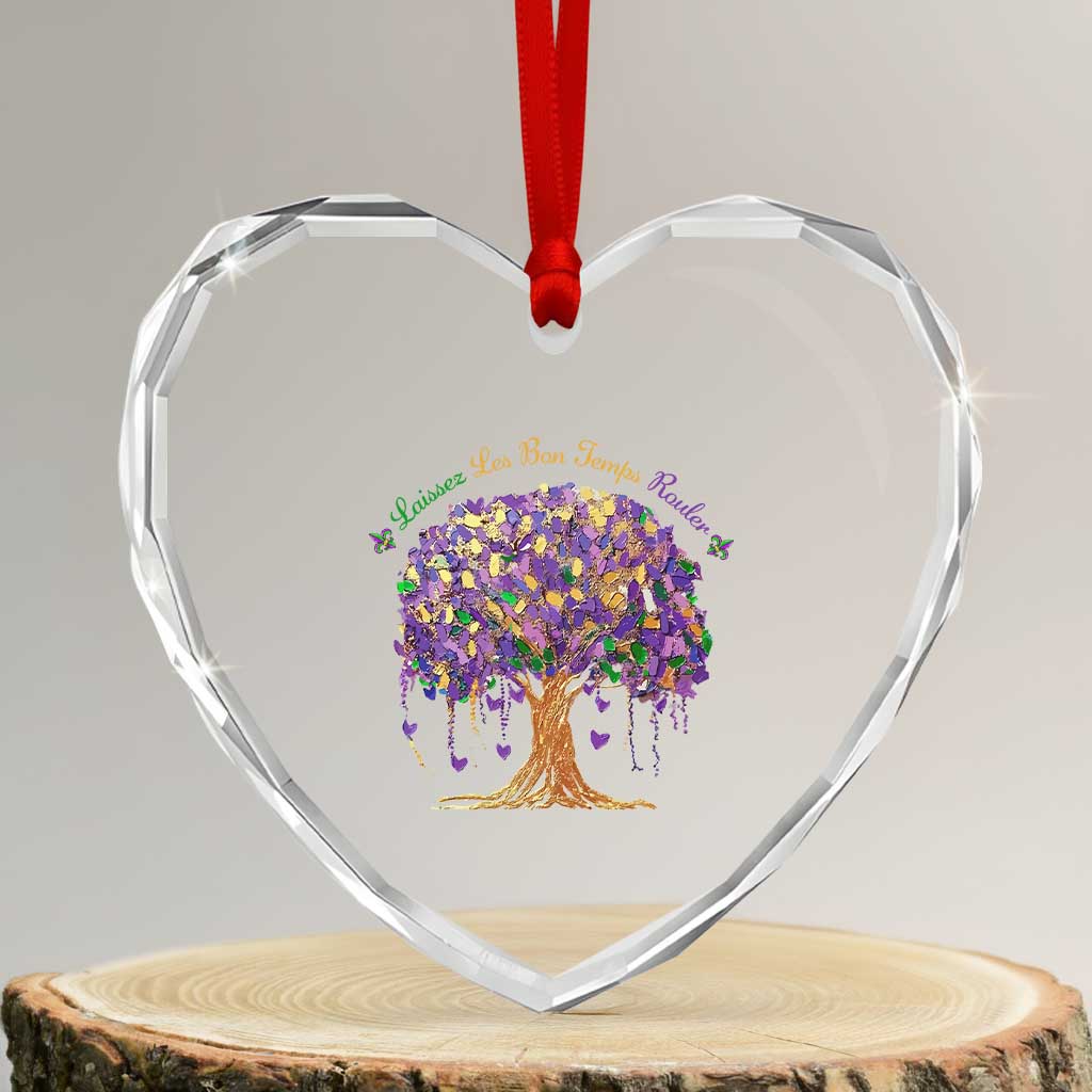 Mardi Gras Tree Brushstroke Graphic Heart Crystal Glass Ornament Laissez Les Bon Temps Rouler