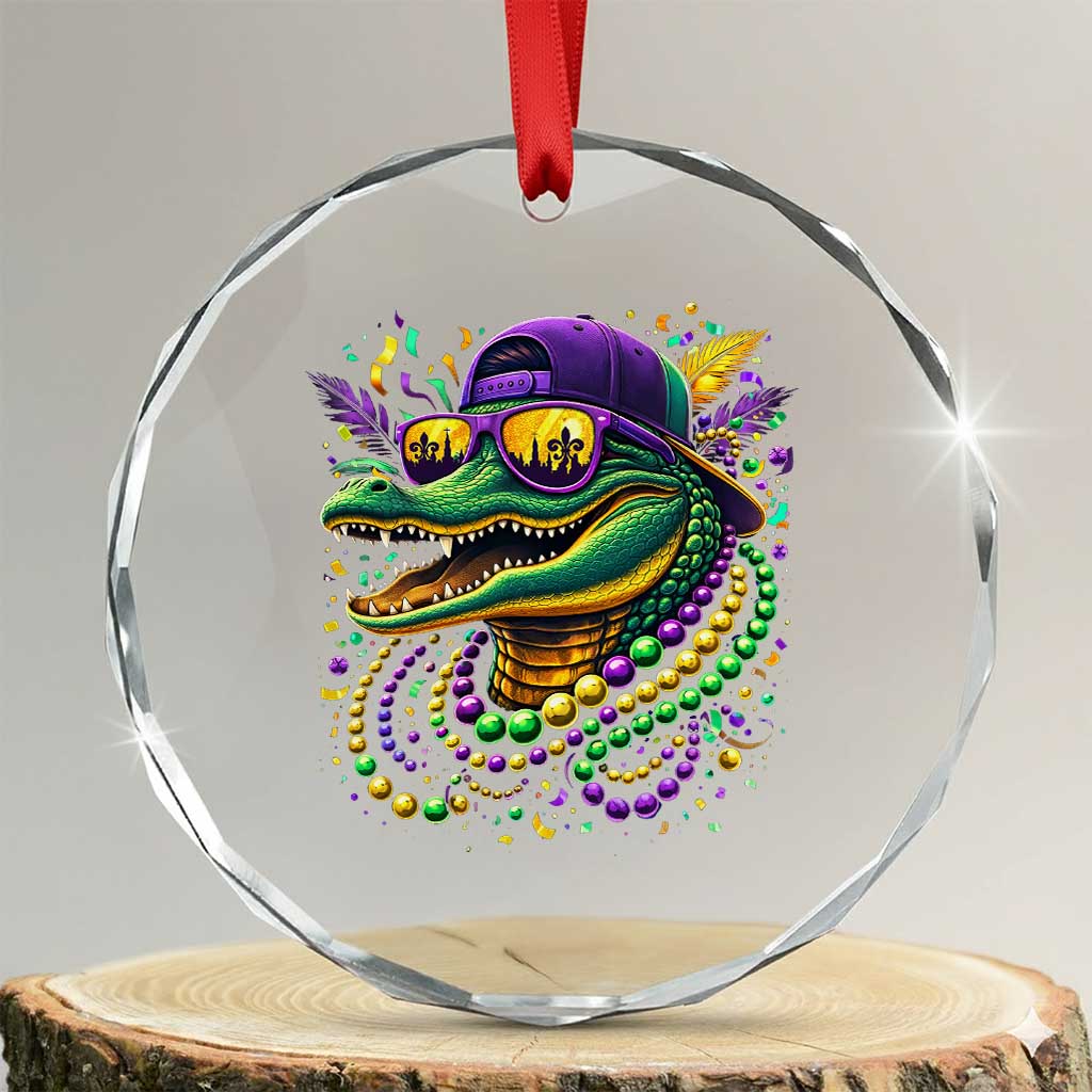 Mardigator Mardi Gras Alligator Carnival Beads Crystal Glass Ornament