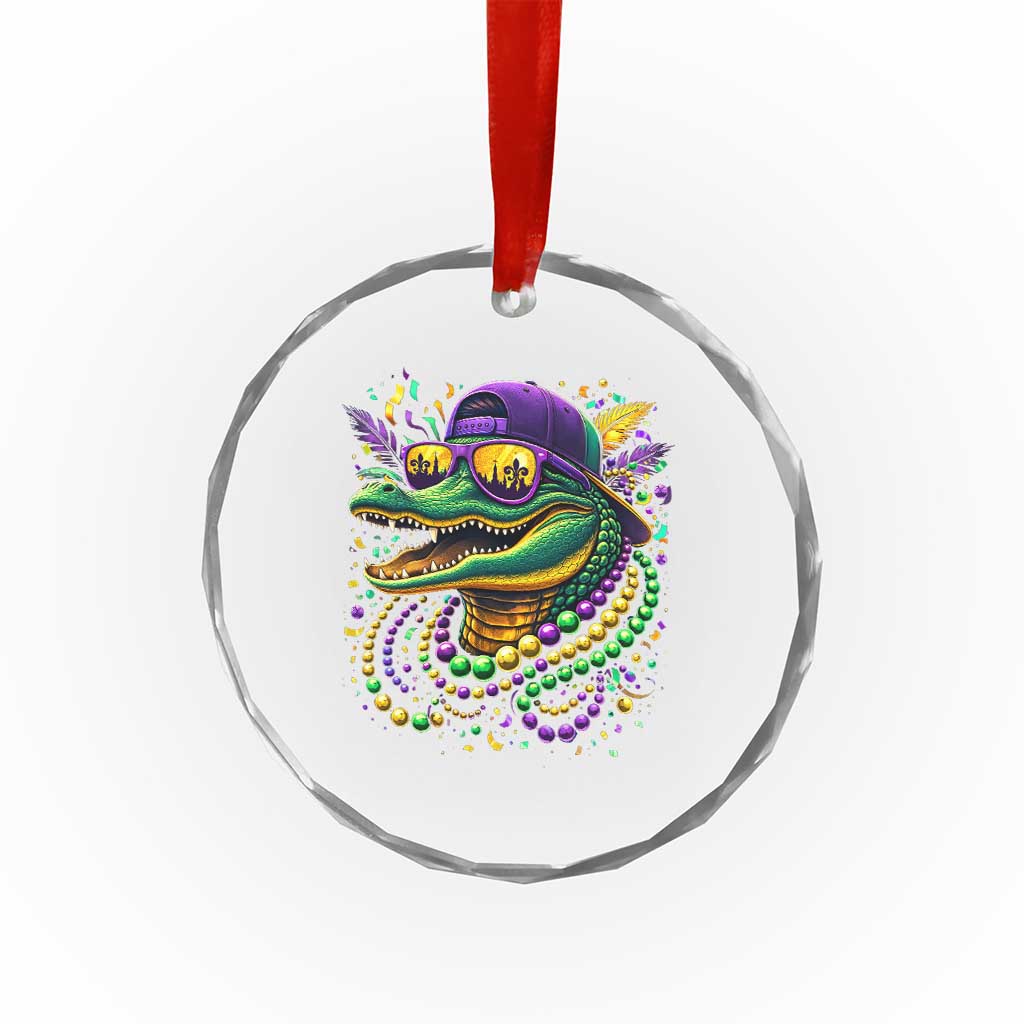 Mardigator Mardi Gras Alligator Carnival Beads Crystal Glass Ornament