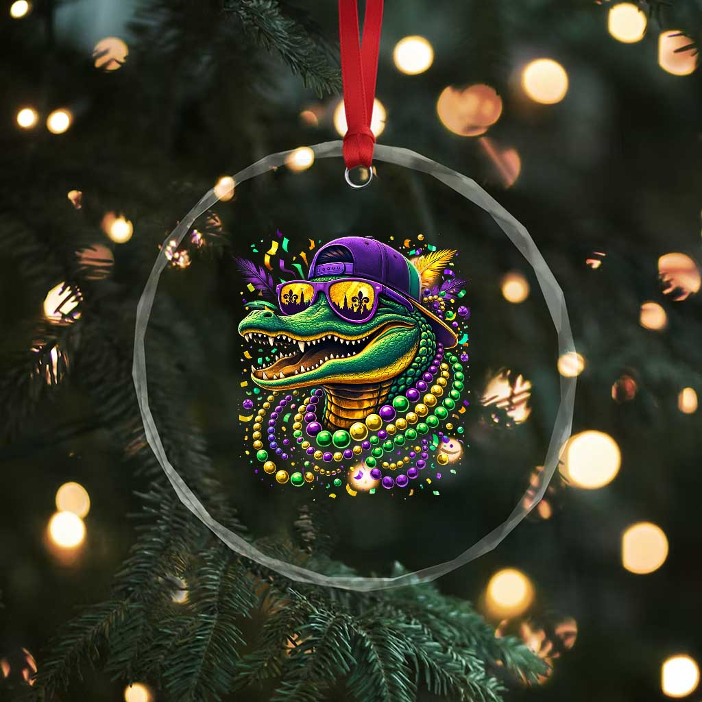Mardigator Mardi Gras Alligator Carnival Beads Crystal Glass Ornament