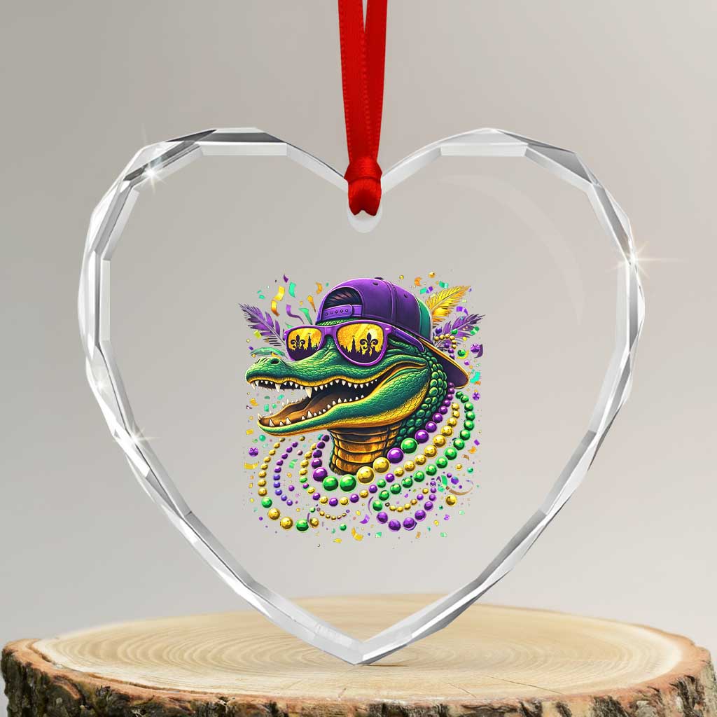 Mardigator Mardi Gras Alligator Carnival Beads Heart Crystal Glass Ornament