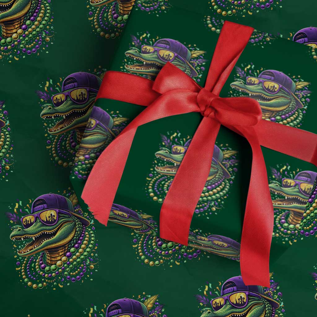 Mardigator Mardi Gras Alligator Carnival Beads Wrapping Paper Roll