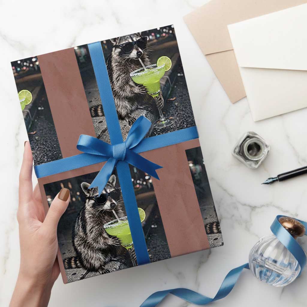 Margarita Cocktail Wrapping Paper Roll Funny Raccoon Mexican Food Meme