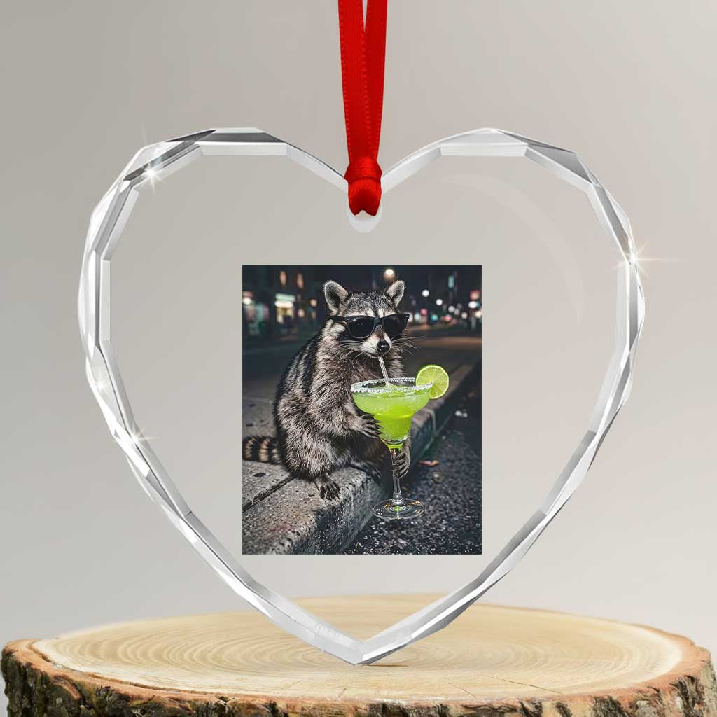 Margarita Cocktail Heart Crystal Glass Ornament Funny Raccoon Mexican Food Meme
