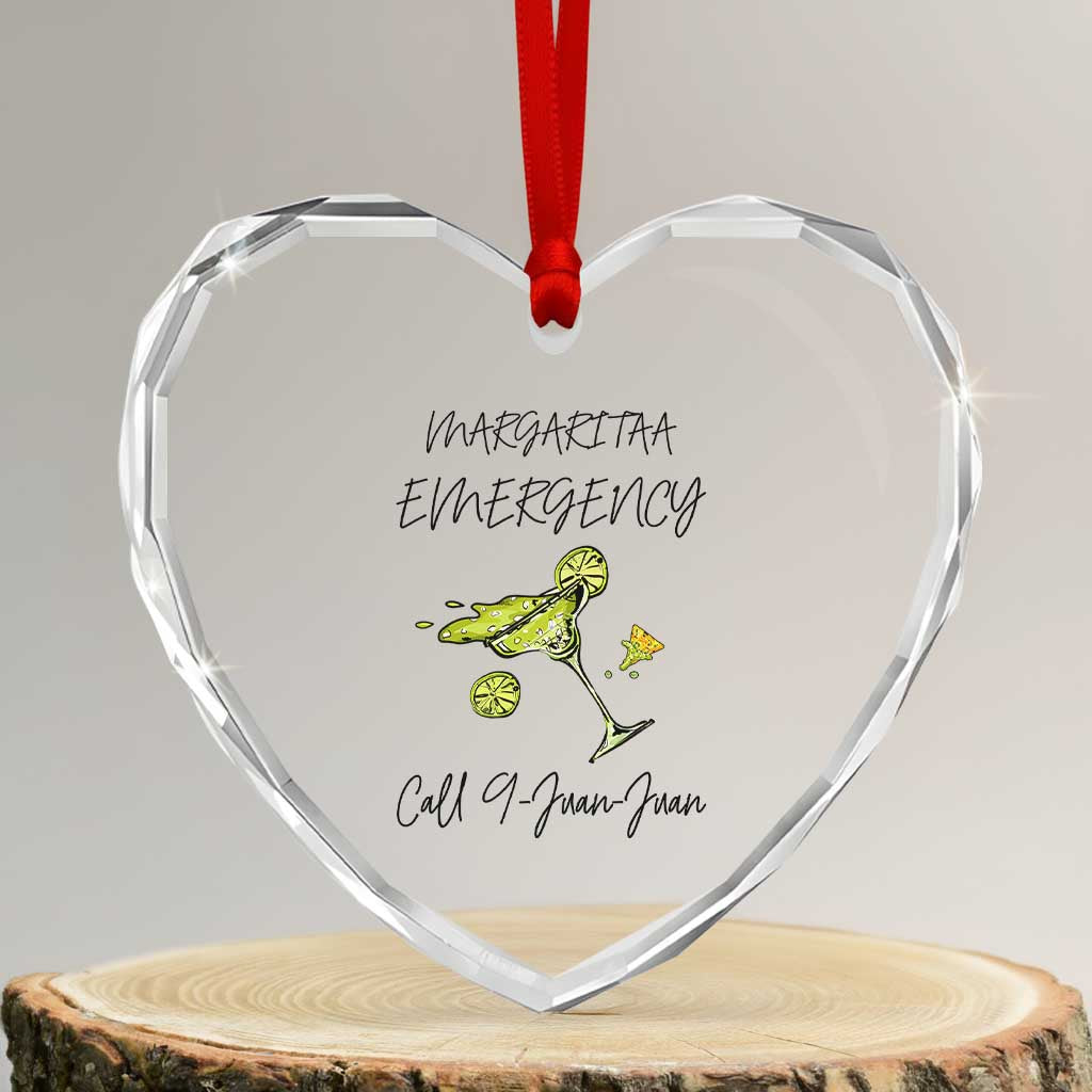 Margarita Emergency Mexican Fiesta Heart Crystal Glass Ornament Funny Cinco de Mayo